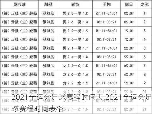 2021年U20全运会足球比赛日程一览